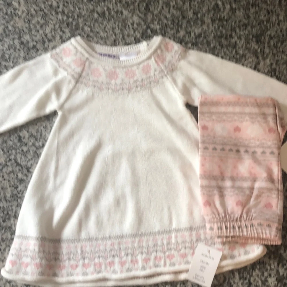 Girls' Cream & Pink Knit Dress and Legging Set